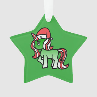 Cute Christmas Unicorn Ornament - Green Background