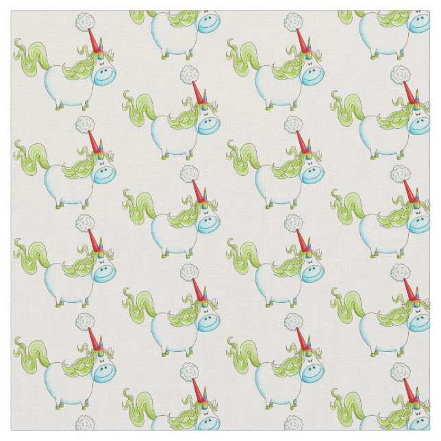 Cute Christmas Unicorn Red Santa Hat Fabric (Close Up)