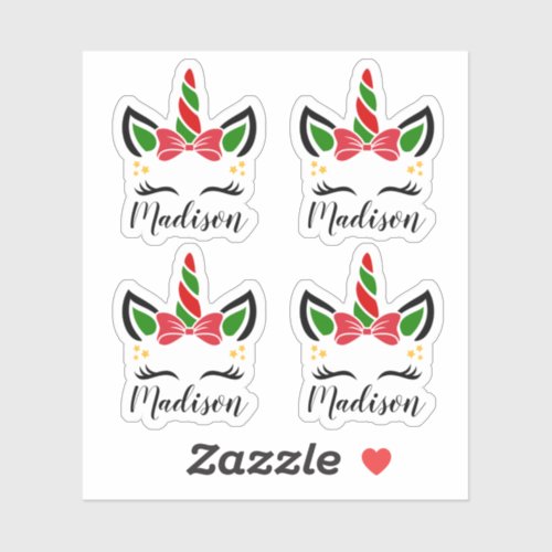 Cute Christmas Unicorn Stickers with Custom Name