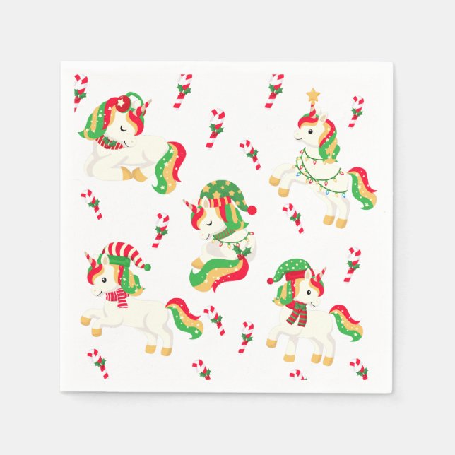 Cute Christmas Unicorns Festive Modern Girly Kids Napkins (Front)