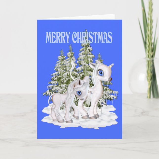 Cute Christmas Unicorns Holiday Card (Front)