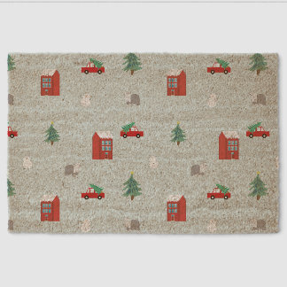 Cute Christmas Village Pattern Fiber Doormat