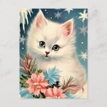 Cute Christmas Vintage Kitten Postcard | Adorable