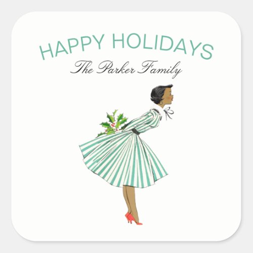 Cute Christmas Vintage Retro Lady in Dress Square Sticker