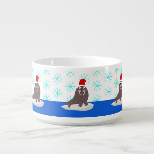 Cute Christmas Walrus and Snowflakes Bowl