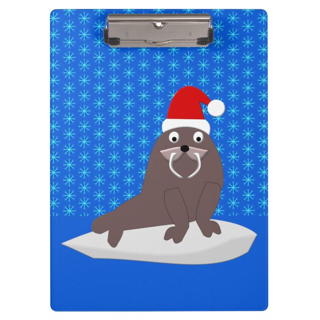 Cute Christmas Walrus and Snowflakes Clipboard (Front)