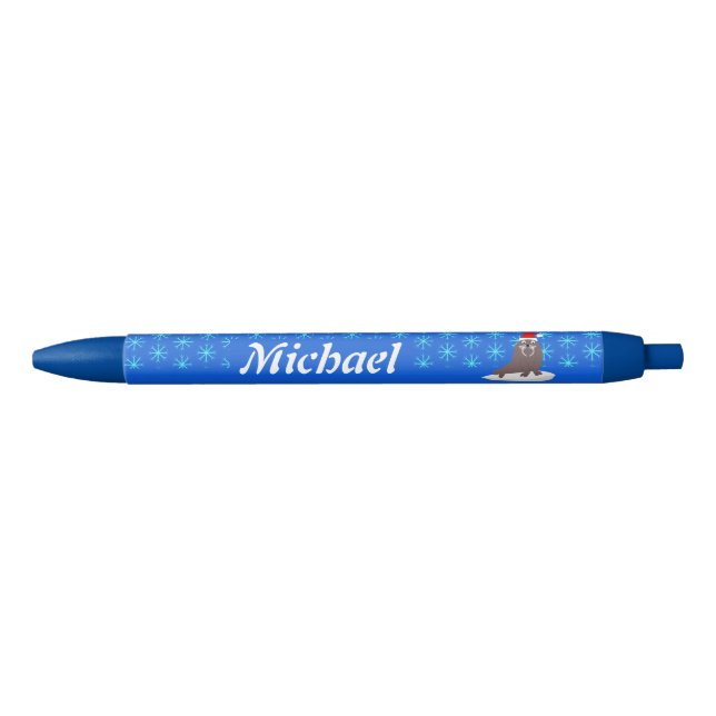 Cute Christmas Walrus and Snowflakes Custom Pen (Front)
