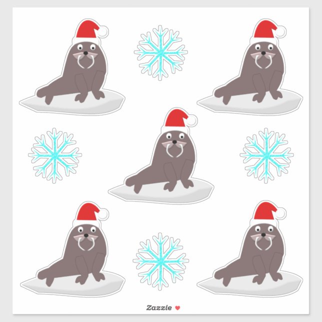 Cute Christmas Walrus and Snowflakes Sticker (Sheet)
