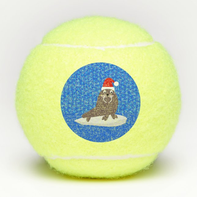 Cute Christmas Walrus and Snowflakes Tennis Balls (Front)