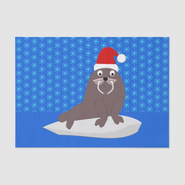 Cute Christmas Walrus and Snowflakes Tissue Paper (Front)