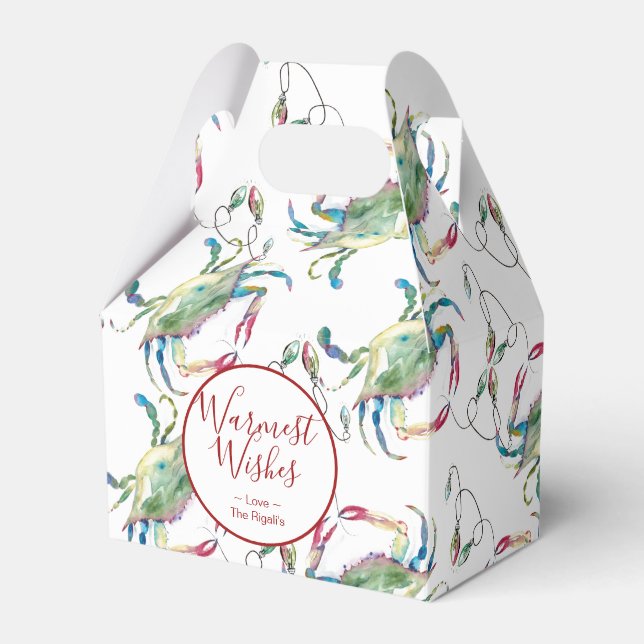 Cute Christmas Watercolor Blue Crab Favor Boxes (Front Side)
