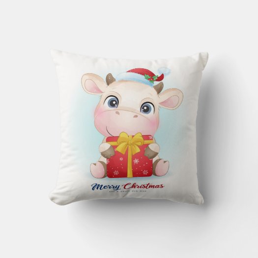 Cute Christmas Watercolor Cow Nursery