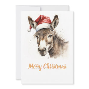 Cute Christmas Watercolor Donkey Holiday Card