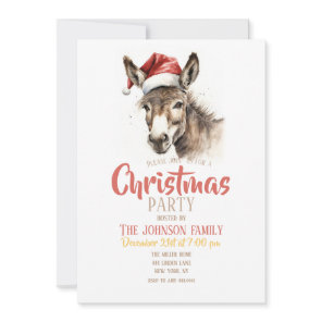 Cute Christmas Watercolor Donkey Invitation