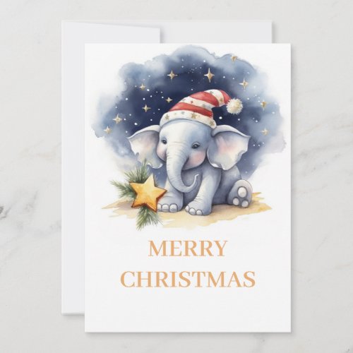 Cute Christmas Watercolor Elephant Holiday Card