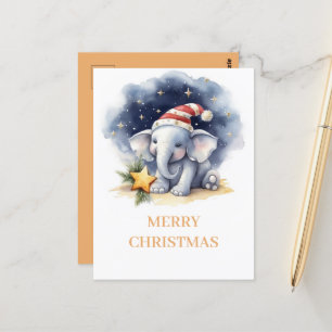 Cute Christmas Watercolor Elephant Postcard