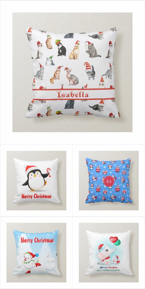 Cute Christmas Watercolor Nursery Throw Pillows