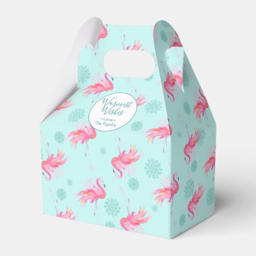 Cute Christmas Watercolor Pink Flamingo Favor Box