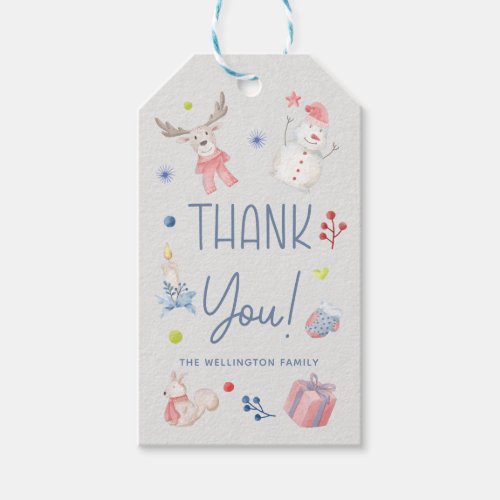 Cute Christmas Watercolor Script Holiday Thank You Gift Tags