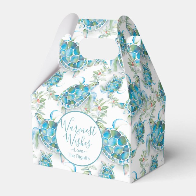 Cute Christmas Watercolor Sea Turtle Favor Boxes (Front Side)