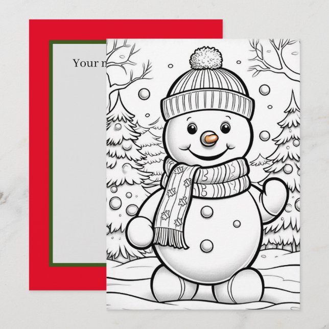 Cute Christmas watercolor snowman add message kids Holiday Card (Front/Back)