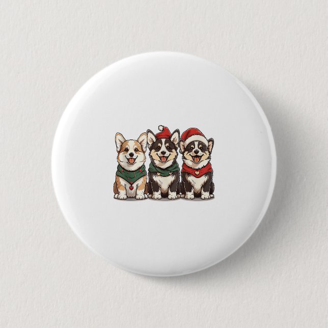 Cute Christmas Welsh Corgi Dogs Santa Puppy Holida Button (Front)
