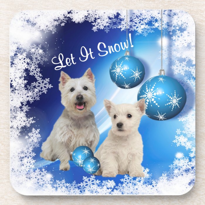 Cute Christmas Westie Puppy Let It Snow Coasters