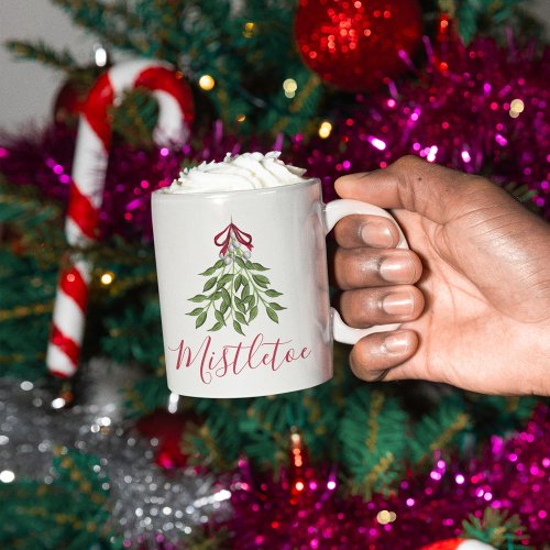 Cute Christmas Whimsical Mistletoe Watercolor  Coffee Mug