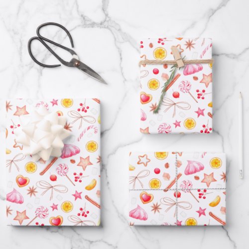 Cute Christmas White and Pink Sweets Pattern Wrapping Paper Sheets