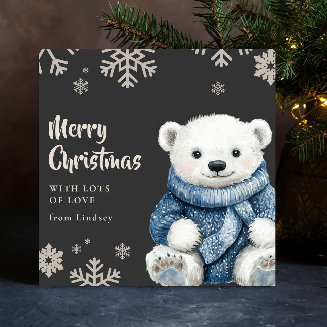 Cute Christmas White Bear with cozy sweater Holiday Card (Cute Christmas White Bear with cozy sweater Holiday Card)