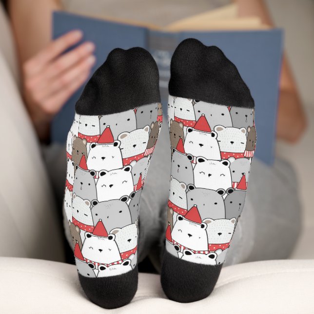 Cute Christmas White Bears Illustrated Pattern Socks (Bottom)