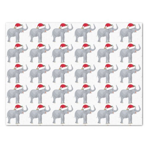 Cute Christmas White Elephant in Santa Hat Tissue Paper