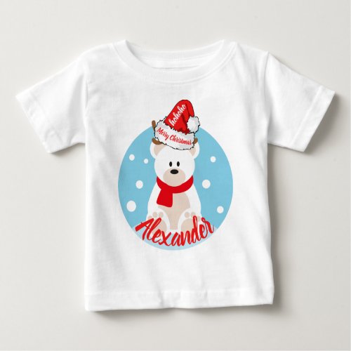 Cute Christmas White Polar Bear Red Santa Hat HoHo Baby T_Shirt