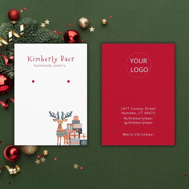 Cute Christmas White Red Earring Display Business Card (Creator Uploaded)