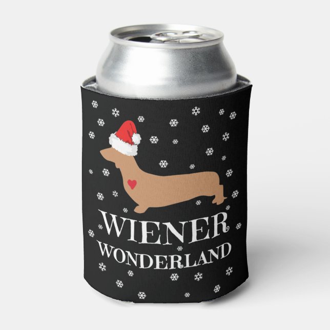 Cute Christmas Wiener Wonderland Dachshund Holiday Can Cooler (Can Front)