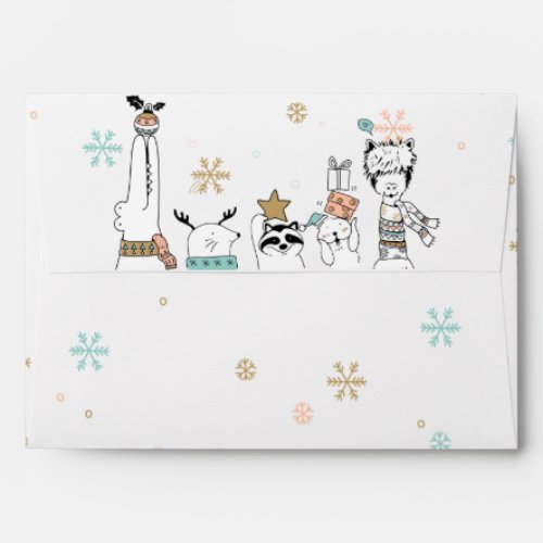 Cute Christmas Winter Animals and Snowflakes Envelope