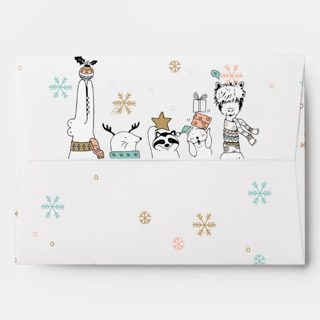 Cute Christmas Winter Animals and Snowflakes Envelope (Back (Top Flap))