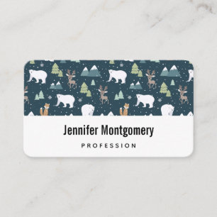 Cute Christmas Winter Animals Pattern Business Card