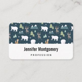 Cute Christmas Winter Animals Pattern Business Card