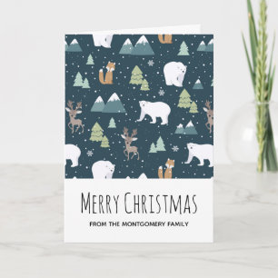 Cute Christmas Winter Animals Pattern Card