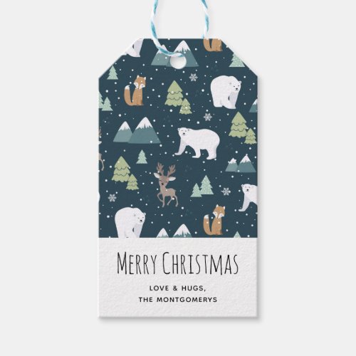 Cute Christmas Winter Animals Pattern Gift Tags