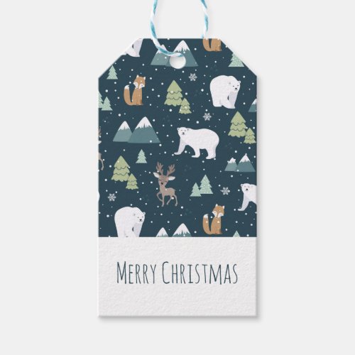 Cute Christmas Winter Animals Pattern Gift Tags