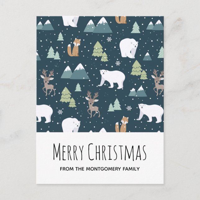Cute Christmas Winter Animals Pattern Holiday Postcard (Front)