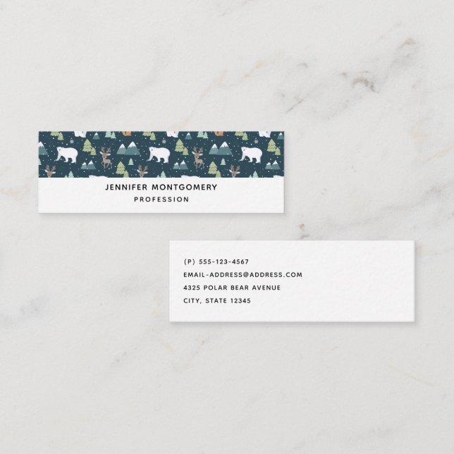 Cute Christmas Winter Animals Pattern Mini Busines Mini Business Card (Front/Back)