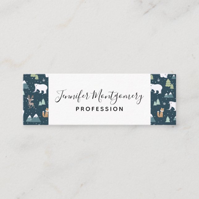 Cute Christmas Winter Animals Pattern Mini Business Card (Front)