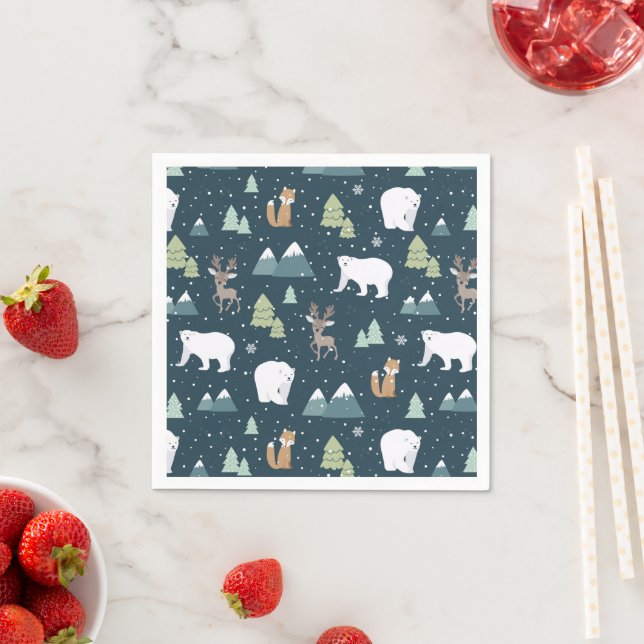 Cute Christmas Winter Animals Pattern Napkins (Insitu)