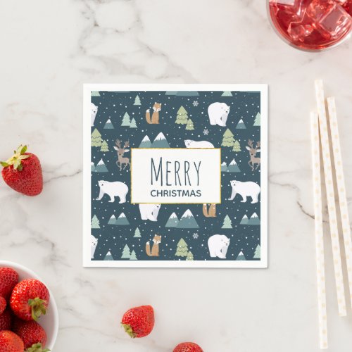 Cute Christmas Winter Animals Pattern Napkins