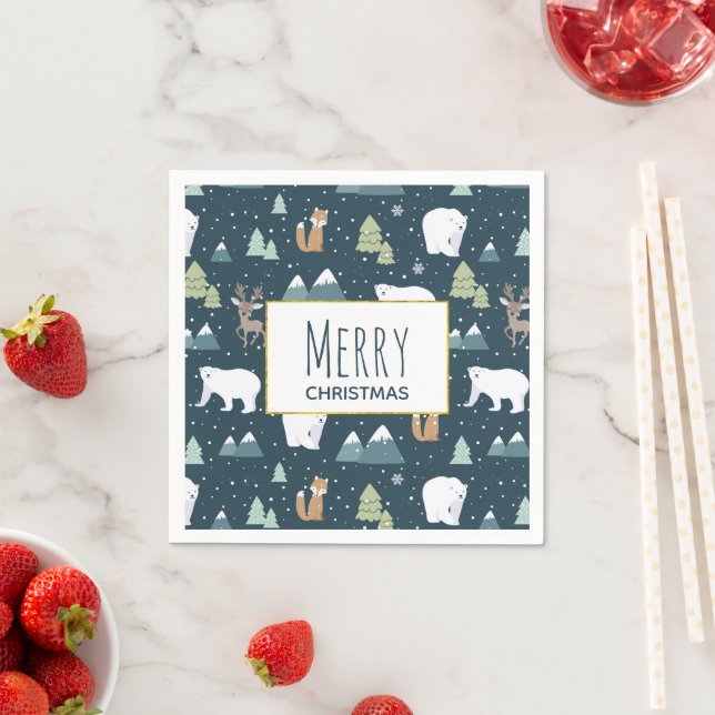 Cute Christmas Winter Animals Pattern Napkins (Insitu)
