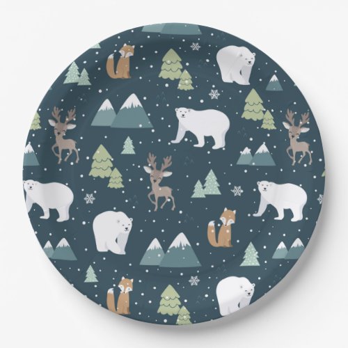 Cute Christmas Winter Animals Pattern Paper Plates