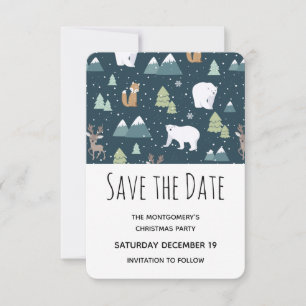 Cute Christmas Winter Animals Pattern Party Save The Date